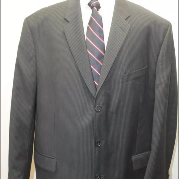 Calvin Klein Men's Blazer Pin Stripe Black 46R Made In Canada 100% Wool - Picture 2 of 11
